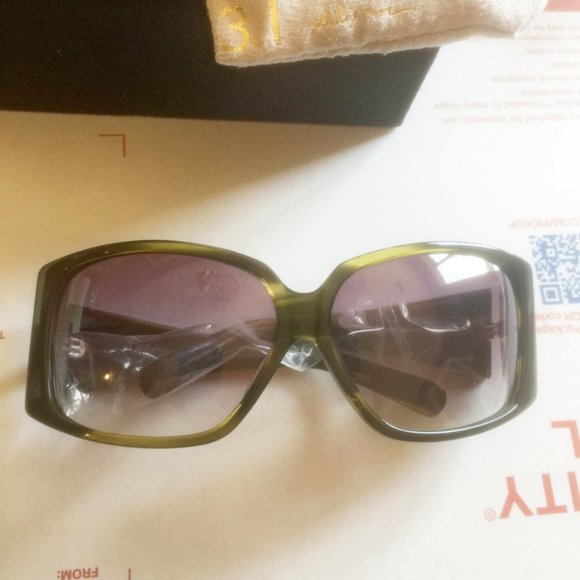 3.1 Phillip Lim "SKYLER" green marbled acetate wide wayfarer sunglasses - Picture 2 of 8